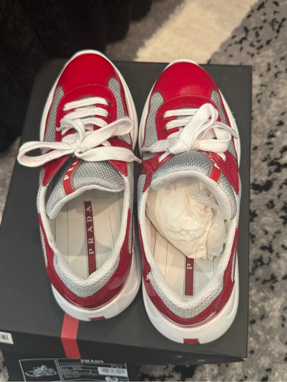 Prada Red and White Women’s Patent Sneakers - Picture 5 of 8